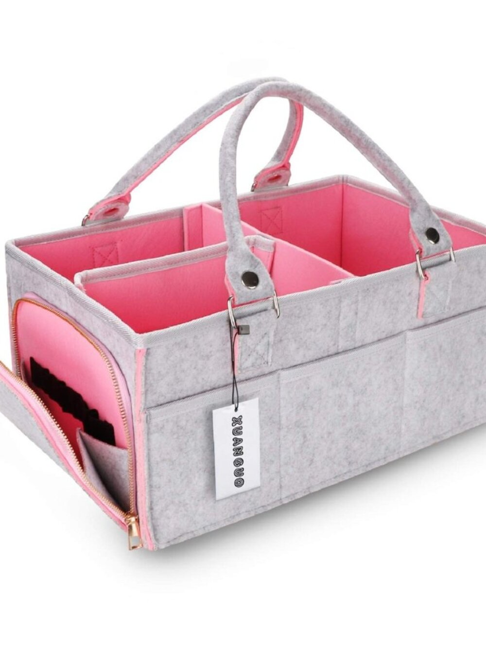 Large Felt Baby Diaper Caddy Organizer with Handles for Girls, Pink